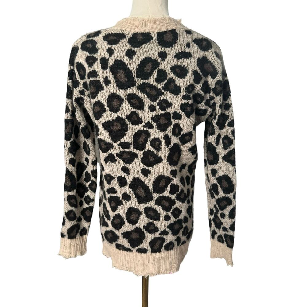 Aqua Distressed Leopard Print 100% Cashmere Sweater Edgy Animal Grunge 80s Small - Picture 6 of 12